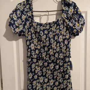 Trixxi Juniors Smocked-Dress Daisy Pattern On Blue  L